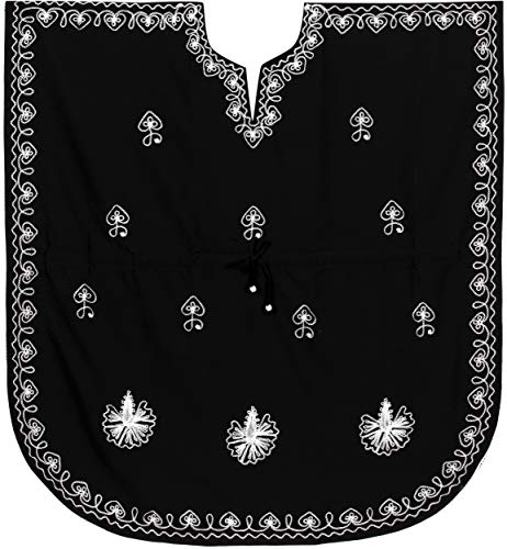 LA LEELA Mujer Kaftan Rayón Túnico Bordado Kimono Estilo Más tamaño Vestido para Loungewear Vacaciones Ropa de Dormir & Cada día Cubrir para Arriba Tops Camisolas Playa Halloween Negro_G35