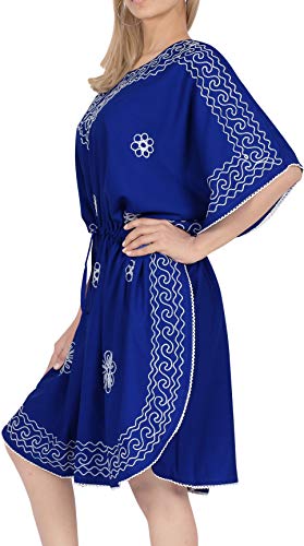 LA LEELA Mujer Kaftan Rayón Túnico Bordado Kimono Estilo Más tamaño Vestido para Loungewear Vacaciones Ropa de Dormir & Cada día Cubrir para Arriba Tops Camisolas Playa Azul_O550