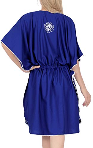 LA LEELA Mujer Kaftan Rayón Túnico Bordado Kimono Estilo Más tamaño Vestido para Loungewear Vacaciones Ropa de Dormir & Cada día Cubrir para Arriba Tops Camisolas Playa Azul_O550