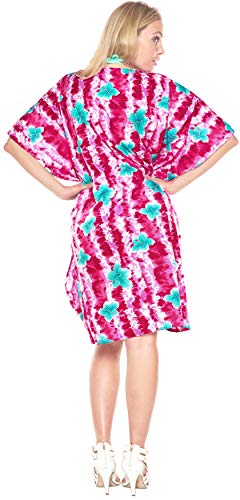 LA LEELA Mujer Kaftan Túnico Impreso Kimono Estilo Más tamaño Vestido para Loungewear Vacaciones Ropa de Dormir & Cada día Cubrir para Arriba Tops Camisolas Playa Rosa_I546