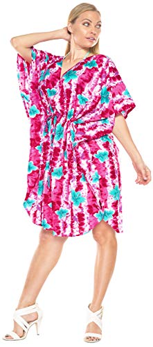 LA LEELA Mujer Kaftan Túnico Impreso Kimono Estilo Más tamaño Vestido para Loungewear Vacaciones Ropa de Dormir & Cada día Cubrir para Arriba Tops Camisolas Playa Rosa_I546