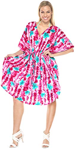 LA LEELA Mujer Kaftan Túnico Impreso Kimono Estilo Más tamaño Vestido para Loungewear Vacaciones Ropa de Dormir & Cada día Cubrir para Arriba Tops Camisolas Playa Rosa_I546