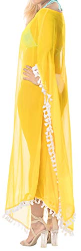 LA LEELA Mujeres caftán Gasa túnica Sólido Plain Kimono Libre tamaño Largo Maxi Vestido de Fiesta para Loungewear Vacaciones Ropa de Dormir Playa Todos los días Cubrir Vestidos Amarillo_B522