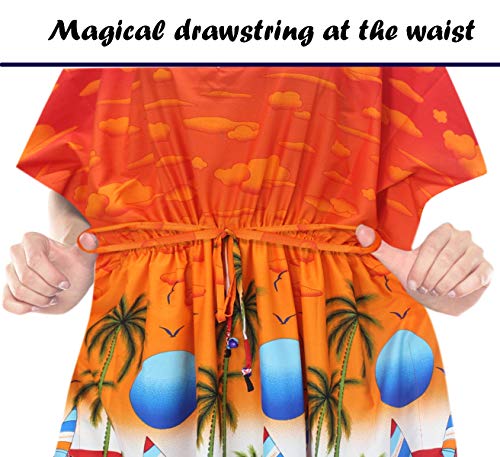 LA LEELA Mujeres caftán túnica Impreso Kimono Libre tamaño Largo Maxi Vestido de Fiesta para Loungewear Vacaciones Ropa de Dormir Playa Todos los días Cubrir Vestidos Calabaza Naranja_I797