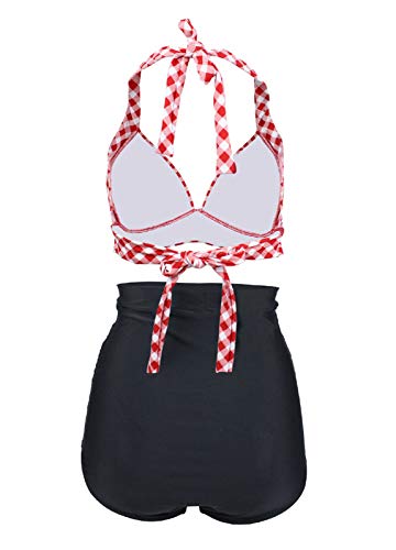 LA ORCHID Rockabilly - Conjunto de bikini, Top de cuello halter con copas moldeadas y sin aros, Pantalones cortos de cintura alta con control de barriga para mujer [40] Rojo Y Blanco.