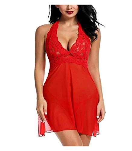 La Ropa Interior Atractiva Pijama de Cuello en V Vestido de Encaje de la Ropa Interior Abierta hacia atrás Atractivo de los Pijamas Pijamas de Las Mujeres (Color : Purple, Size : X-Large)