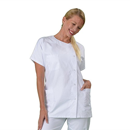 Label Blouse Julia - Bata médica para Mujer, Cerradura de Botones a presión, Color Blanco - T0-36