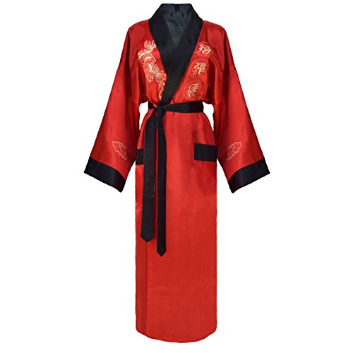 Laciteinterdite Kimono japonés Mujer Negro y Rojo Bata Reversible tamaño S