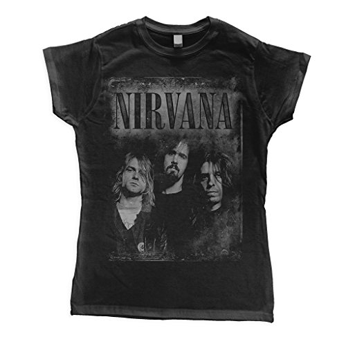 Ladies Nirvana Faded Faces Kurt Cobain Rock oficial Camiseta mujeres señoras (X-Large)