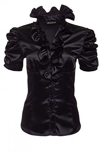 Laeticia Dreams - Blusa para mujer con volantes (satén, manga corta) negro 44