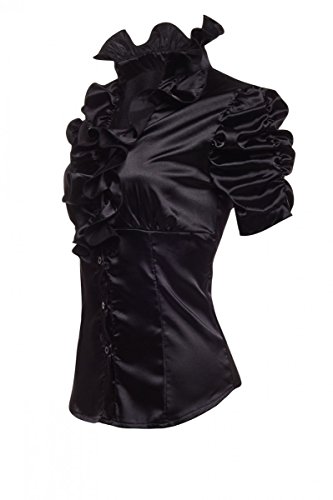 Laeticia Dreams - Blusa para mujer con volantes (satén, manga corta) negro 44