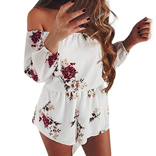 Laisla fashion Mujer Mono Hembra Mono Estampado Floral Manera Clásico De Mujer Off Los Mamelucos Ocasional Hombro Palabra De Honor con El Mameluco del Mono Perder Cortos Ropa Elegante