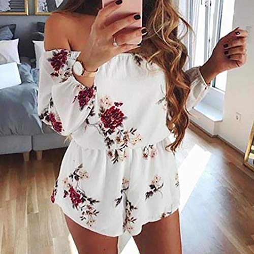 Laisla fashion Mujer Mono Hembra Mono Estampado Floral Manera Clásico De Mujer Off Los Mamelucos Ocasional Hombro Palabra De Honor con El Mameluco del Mono Perder Cortos Ropa Elegante