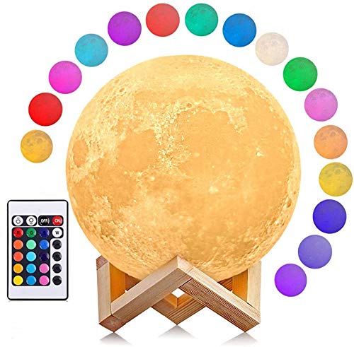 Lámpara de Luna, AGM 16 Colores LED Luz Luna, 15cm Lampara Luna Nocturna Control Remoto & Táctil, Cargador USB Lámpara de Ambiente para Regalo de Fiesta
