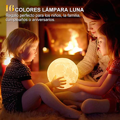 Lámpara de Luna, AGM 16 Colores LED Luz Luna, 15cm Lampara Luna Nocturna Control Remoto & Táctil, Cargador USB Lámpara de Ambiente para Regalo de Fiesta