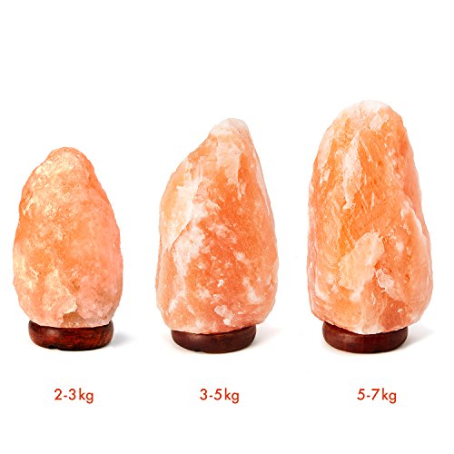 Lámpara de Sal del Himalaya (5-7 kg) con Regulador de Intensidad - Totalmente natural y hecha a mano con base de madera