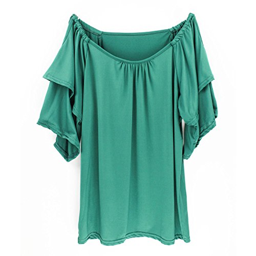 Landove Imperio Llanura de cuello redondo manga corta blusa de maternidad grande Negro Pequeñas para Chicas Green 02 M