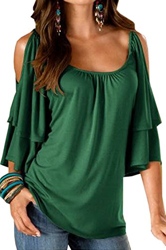 Landove Imperio Llanura de cuello redondo manga corta blusa de maternidad grande Negro Pequeñas para Chicas Green 02 M