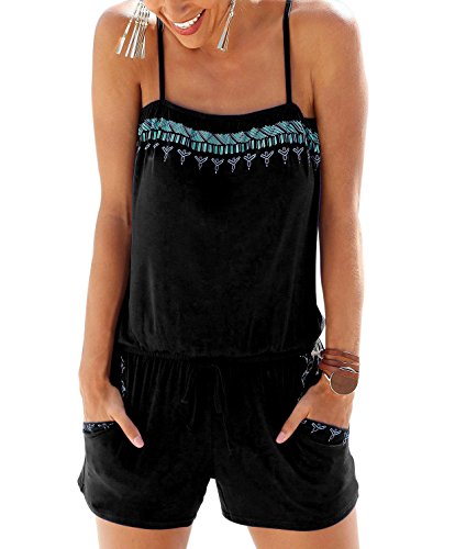 Landove Monos y Petos Cortos Mujer Sin Mangas Bohemio Estampados Jumpsuit Verano para Playa Fiesta Casual Pantalones Siameses Playsuit Bodysuit Rompers Clubwear