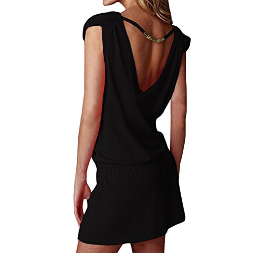Landove - Vestido sin mangas para mujer, de verano, sexy, para la playa, informal, espalda abierta, para cócteles, ceremonias, fiestas.../ Negro Talla única