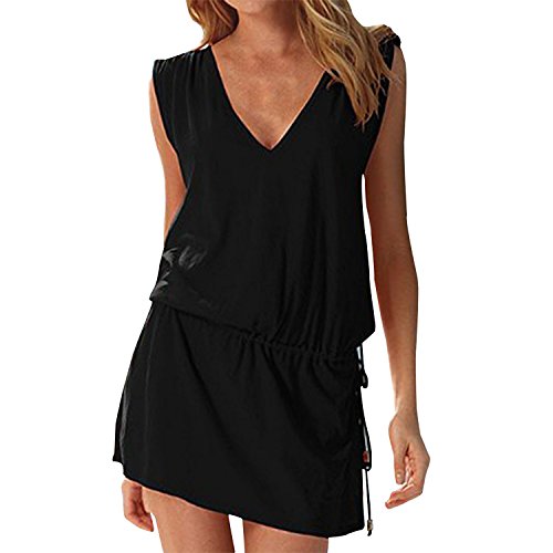 Landove - Vestido sin mangas para mujer, de verano, sexy, para la playa, informal, espalda abierta, para cócteles, ceremonias, fiestas.../ Negro Talla única