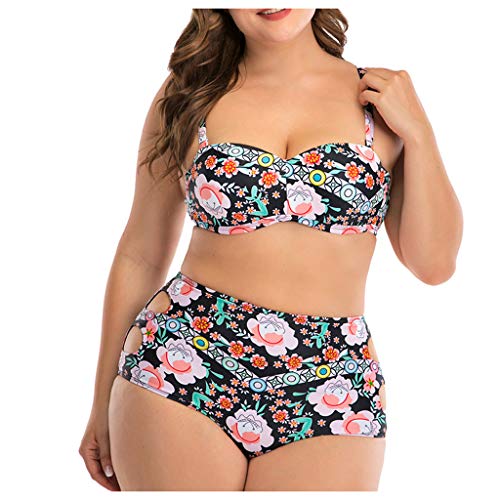 LANSKIRT Bañadores para Gorditas Mujer Bikini con Estampado Lindas Flores Traje de Baño Talla Grande Ropa Playa Acolchado Trikini Biquini Vikinis Baño Playa Bañador L-4XL