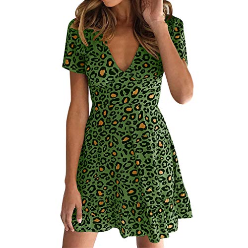 LANSKIRT Mujer Sexy Vestidos de Playa Boho Chic Elegantes Mini Casual Plisado Vestido de Fiesta Manga Corta Vintage Cuello en V Nacional Estampados Bohemios Flores