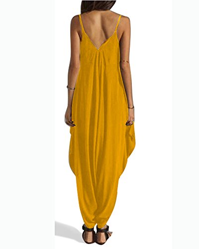 LaoZan Mujer Mono De Harem Talla Grande Jumpsuits Cuello En V De Tirantes Bodysuit Mono Playsuit Rompers Clubwear Naranja Amarillo S