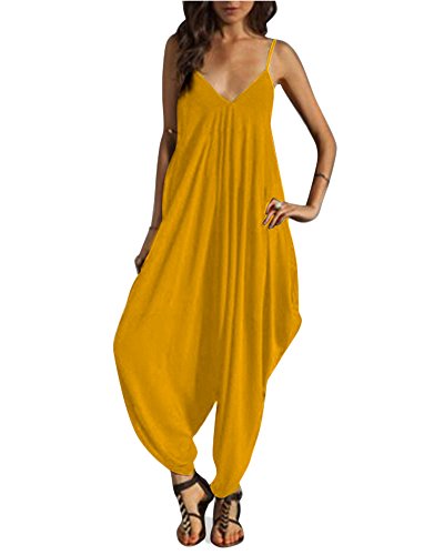 LaoZan Mujer Mono De Harem Talla Grande Jumpsuits Cuello En V De Tirantes Bodysuit Mono Playsuit Rompers Clubwear Naranja Amarillo S