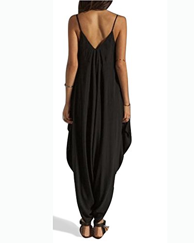 LaoZan Mujer Mono De Harem Talla Grande Jumpsuits Cuello En V De Tirantes Bodysuit Mono Playsuit Rompers Clubwear Negro L
