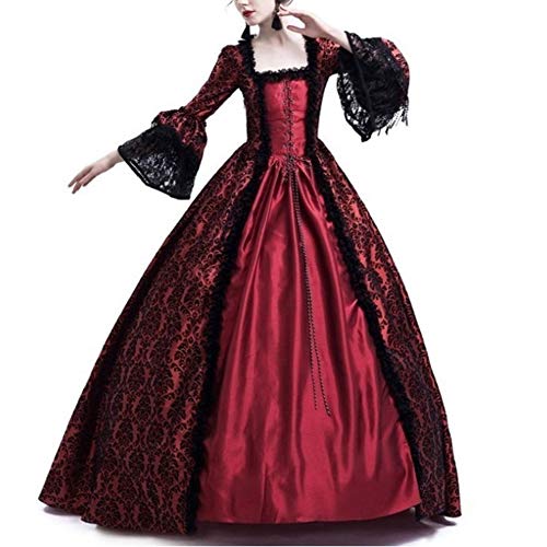 LaoZanA Disfraz De Medieval para Mujer Vestido Renacentista Traje De Princesa Vino Rojo S