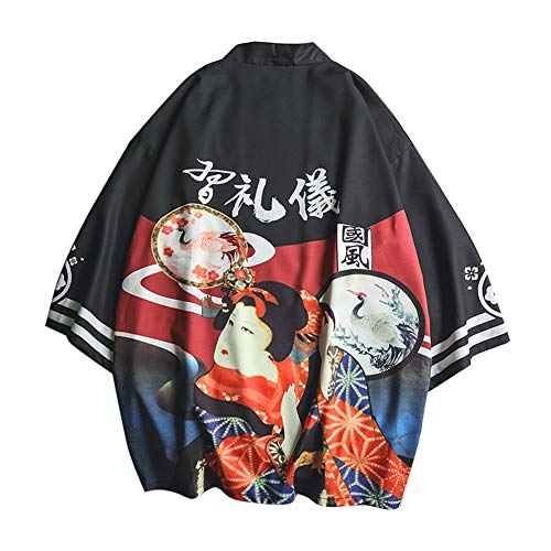 LaoZanA Hombres Vintage Japonés Kimono Camisa Haori Estampado Holgado Cárdigan 15 XL