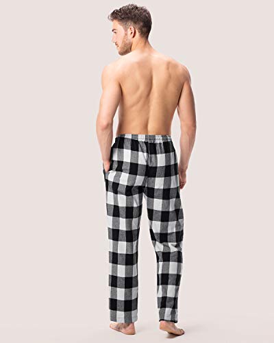LAPASA PerfectSleep - Pijama de 100% Algodón Franela con Estampado Escocés para Hombre M39 (Negro Y Gris, S (Cintura 71-76, Largo 106 cm))