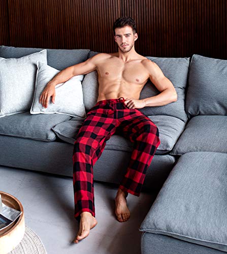 LAPASA PerfectSleep - Pijama de 100% Algodón Franela con Estampado Escocés para Hombre M39 (Negro Y Gris, S (Cintura 71-76, Largo 106 cm))