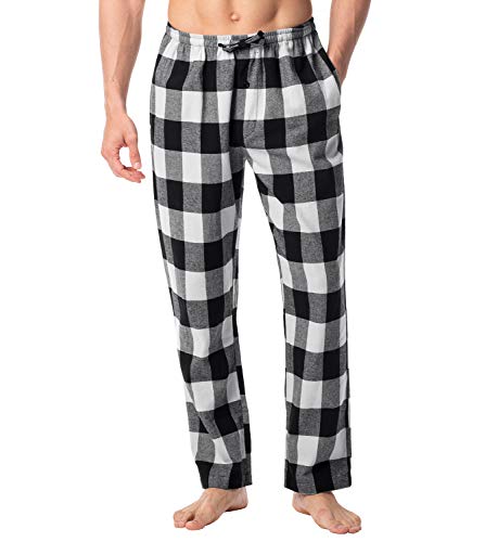 LAPASA PerfectSleep - Pijama de 100% Algodón Franela con Estampado Escocés para Hombre M39 (Negro Y Gris, S (Cintura 71-76, Largo 106 cm))