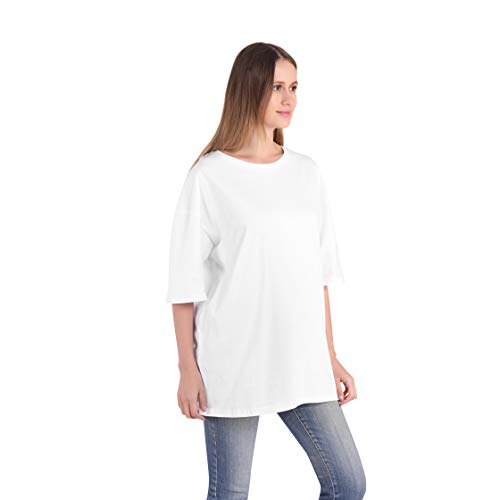 Largas Camisetas Mujer Verano Moda Blanco Negro Algodón Basicas Anchas Túnica Camisas Tops Tallas Grandes Oversize (Blanco, XL)