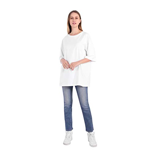 Largas Camisetas Mujer Verano Moda Blanco Negro Algodón Basicas Anchas Túnica Camisas Tops Tallas Grandes Oversize (Blanco, XL)