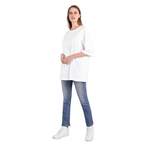 Largas Camisetas Mujer Verano Moda Blanco Negro Algodón Basicas Anchas Túnica Camisas Tops Tallas Grandes Oversize (Blanco, XL)