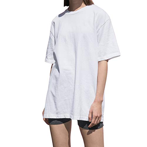 Largas Camisetas Mujer Verano Moda Blanco Negro Algodón Basicas Anchas Túnica Camisas Tops Tallas Grandes Oversize (Blanco, XL)