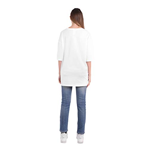 Largas Camisetas Mujer Verano Moda Blanco Negro Algodón Basicas Anchas Túnica Camisas Tops Tallas Grandes Oversize (Blanco, XL)