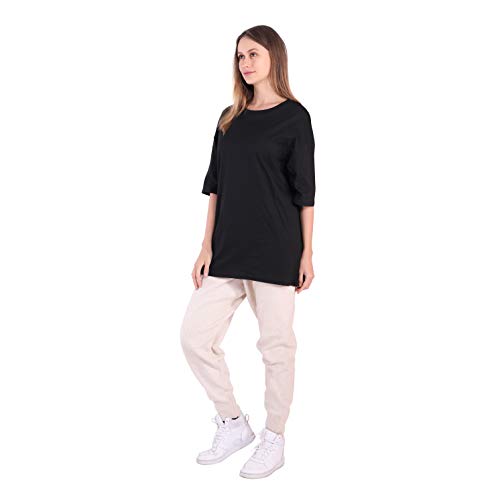 Largas Camisetas Mujer Verano Moda Blanco Negro Algodón Basicas Anchas Túnica Camisas Tops Tallas Grandes Oversize (Negro, L)