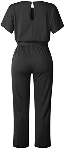 Largos Elegante Verano Tallas Grandes Mono de Manga Corta señoras Jumpsuit Monos Mujer Fiesta Playsuits con Cinturón de Lazo Clubwear Monos (Negro,S)