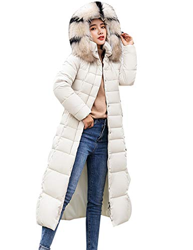 Las Mujeres Acolchadas Largas Abrigos De Parka De Piel Sintética con Capucha Puffer Abrigos Acolchados Invierno Outwear Blanco XS