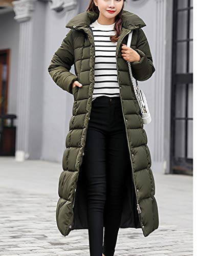 Las Mujeres Acolchadas Largas Abrigos De Parka De Piel Sintética con Capucha Puffer Abrigos Acolchados Invierno Outwear Ejército Verde XS