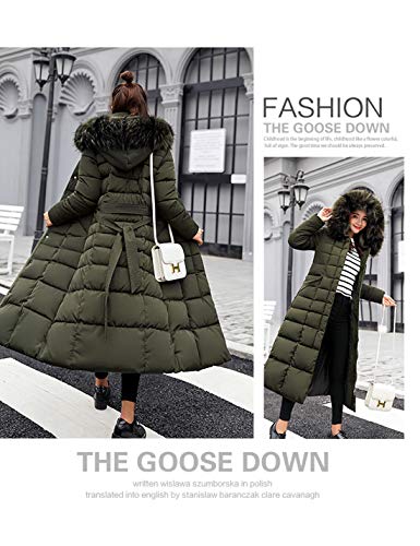 Las Mujeres Acolchadas Largas Abrigos De Parka De Piel Sintética con Capucha Puffer Abrigos Acolchados Invierno Outwear Ejército Verde XS