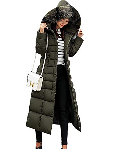 Las Mujeres Acolchadas Largas Abrigos De Parka De Piel Sintética con Capucha Puffer Abrigos Acolchados Invierno Outwear Ejército Verde XS
