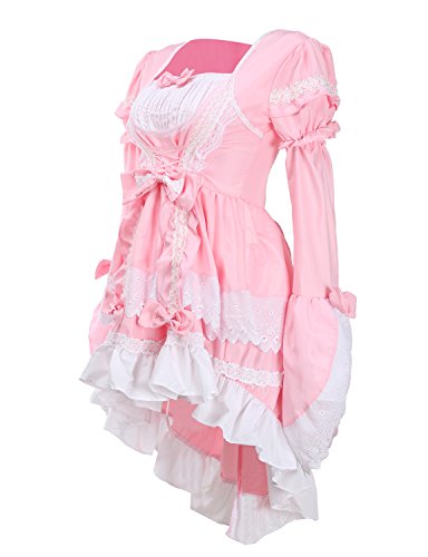 LATH.PIN Disfraz cosplay de lolita gótica para mujer, vestido de Cosplay para Mujer, disfraz de carnaval de chica del servicio rosa Rosa talla única