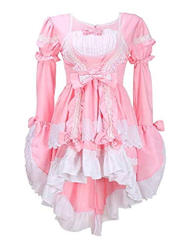 LATH.PIN Disfraz cosplay de lolita gótica para mujer, vestido de Cosplay para Mujer, disfraz de carnaval de chica del servicio rosa Rosa talla única