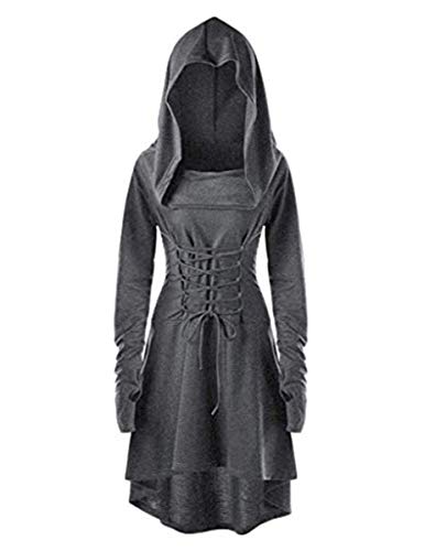 LATH.PIN - Disfraz de mujer para cosplay de Halloween, carnaval, fiesta medieval vintage, vestido asimétrico elástico, manga larga gris XXL