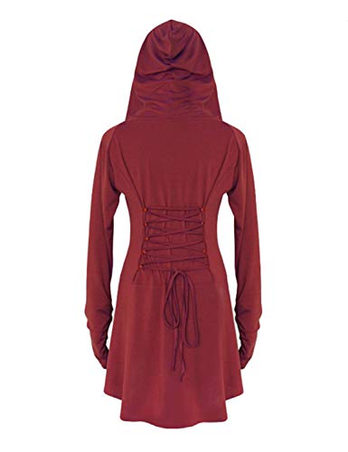 LATH.PIN - Disfraz de mujer para cosplay de Halloween, carnaval, fiesta medieval vintage, vestido asimétrico elástico, manga larga rojo XL